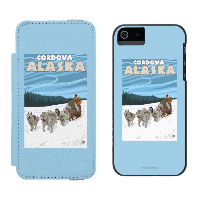 Coque Portefeuille Incipio Pour iPhone Scène Sledding de chien - Cordova, Alaska (Côté par côté)