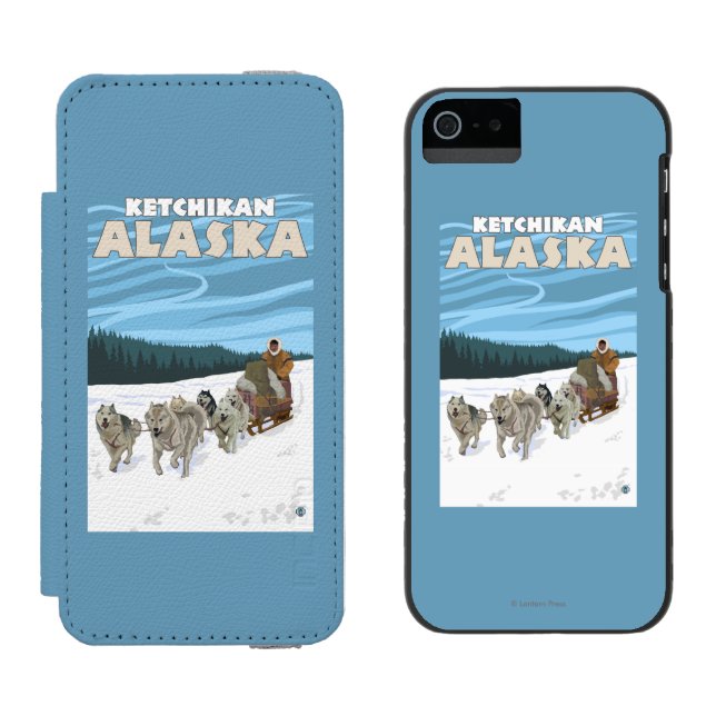 Coque Portefeuille Incipio Pour iPhone Scène Sledding de chien - Ketchikan, Alaska (Côté par côté)