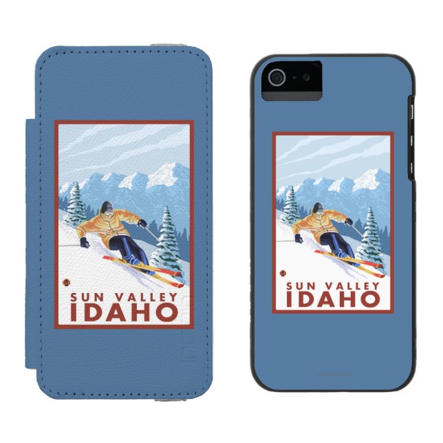 Coque Portefeuille Incipio Pour iPhone Skieur de neige de Downhhill - Sun Valley, Idaho (Côté par côté)