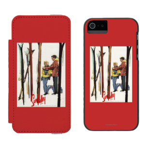 Coque-portefeuille iPhone 5 Incipio Watson™ Skis se levant dans la neige à côté de l'affiche