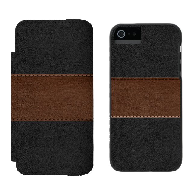 Coque Portefeuille Incipio Pour iPhone Texture en cuir Vintage noir et Brown (Côté par côté)