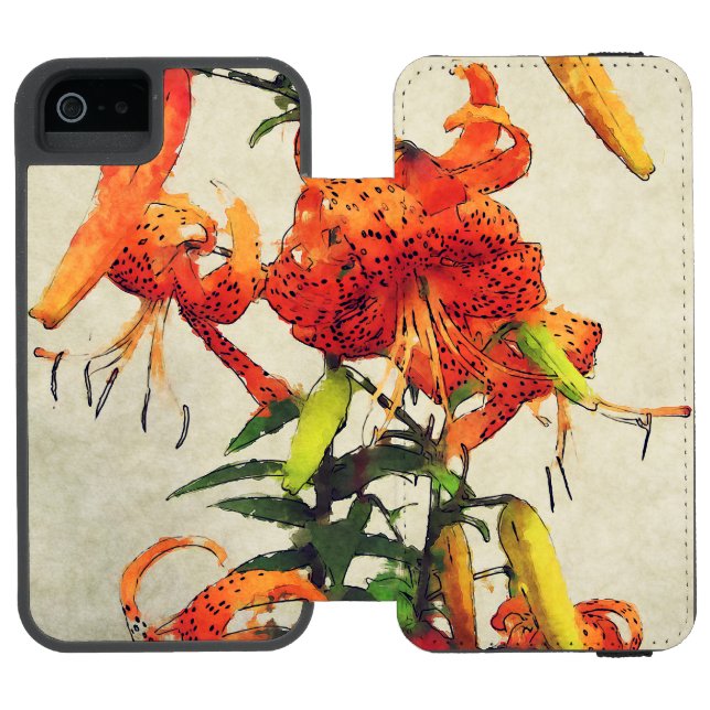 Coque Portefeuille Incipio Pour iPhone Tigre d'Aquarelle orange Lily 1 (Folio Ouvert)
