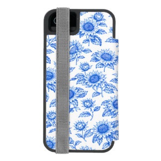 Coque-portefeuille iPhone 5 Incipio Watson™ Toile de Jouy élégante Tournesols – Botanique bleu