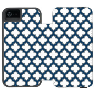 Coque-portefeuille iPhone 5 Incipio Watson™ Trellis bleu blanc et marine, treillis, Quatrefoil