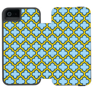 Coque-portefeuille iPhone 5 Incipio Watson™ Trellis bleu et jaune, treillis, Quatrefoil