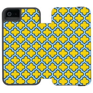 Coque-portefeuille iPhone 5 Incipio Watson™ Trellis jaune et bleu bébé, treillis, Quatrefoil