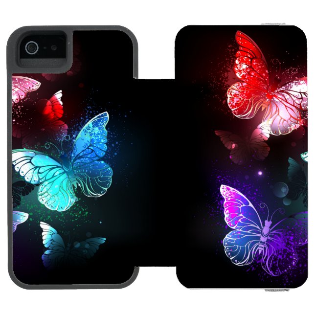 Coque Portefeuille Incipio Pour iPhone Trois papillons brillants sur l'arrière - plan de  (Folio Ouvert)
