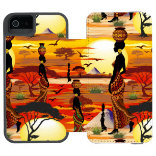 Coque-portefeuille iPhone 5 Incipio Watson™ Une belle femme africaine Silhouette sur les solei
