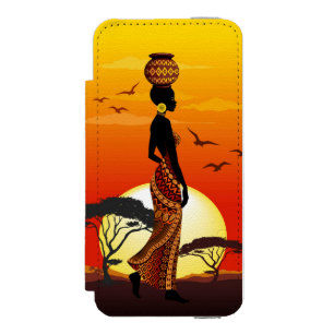 Coque-portefeuille iPhone 5 Incipio Watson™ Une belle femme africaine Silhouette sur les solei