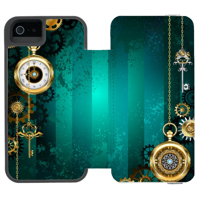 Coque Portefeuille Incipio Pour iPhone Veille bijoux Steampunk sur un Arrière - plan vert (Folio Ouvert)