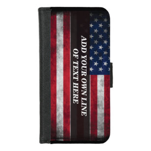 Coque Portefeuille Pour iPhone 8/7 Ajouter votre texte sur le drapeau américain