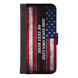 Coque Portefeuille Pour iPhone 8/7 Plus Ajouter votre texte sur le drapeau américain