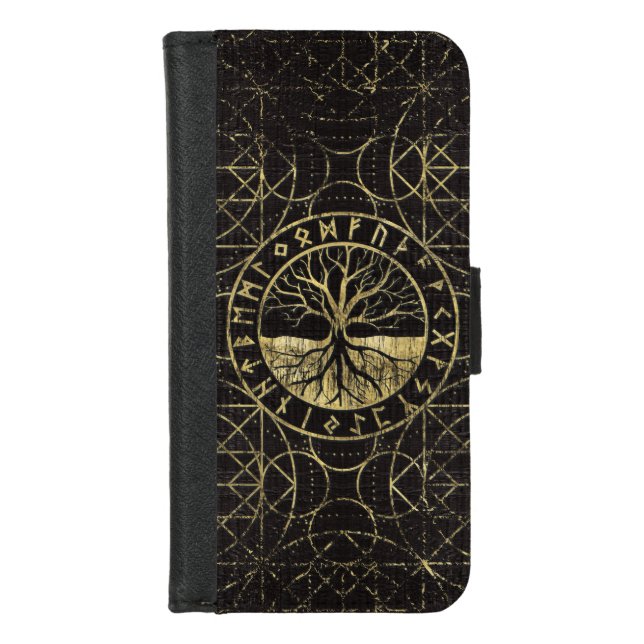 Coque Portefeuille Pour iPhone Arbre de la vie - Yggdrasil et runes (Devant)