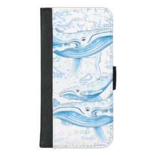 Coque Portefeuille Pour iPhone 8/7 Plus Baleines bleues Famille Blanc