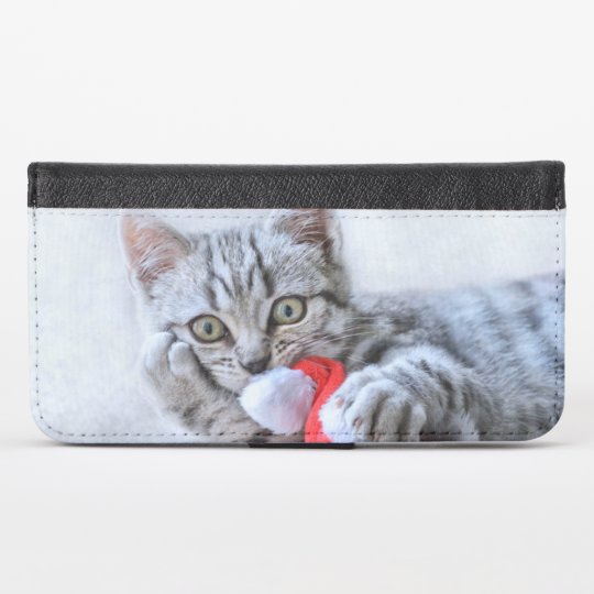 Coque Portefeuille Pour Iphone Chat Tigre Gris Mignon Avec Noel De Casquette De Zazzle Fr