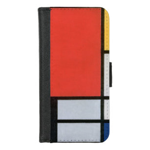 Coque Portefeuille Pour iPhone 8/7 Composition Rouge, Jaune, Bleu, Noir, Mondrique
