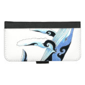 Coque Portefeuille Pour iPhone Esprit tribal de baleine à bosse Bleu Art (Devant (Horizontal))