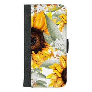 Coque Portefeuille Pour iPhone 8/7 Plus Fleur de tournesol Jaune Floral Rustique Automne F