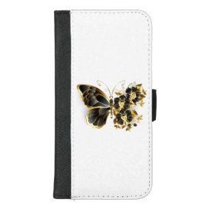 Coque Portefeuille Pour iPhone 8/7 Plus Gold flower Butterfly with Black Orchid