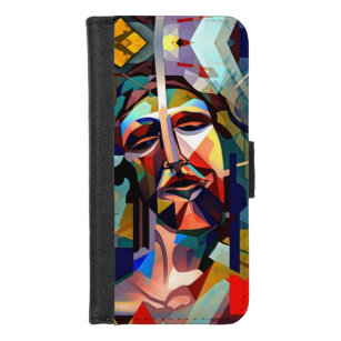 Coque Portefeuille Pour iPhone 8/7 Jésus Christ cubism