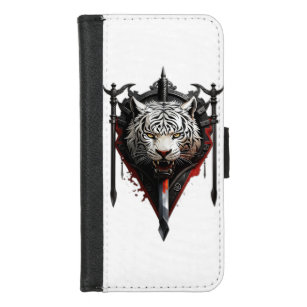 Coque Portefeuille Pour iPhone 8/7 Logo de la bannière de la tête de tigre avec aile