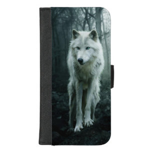 Coque Portefeuille Pour iPhone 8/7 Plus Loup blanc dans la forêt