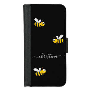 Coque Portefeuille Pour iPhone 8/7 Monogramme abeilles d'été jaune noir heureux