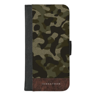 Coque Portefeuille Pour iPhone 8/7 Plus Motif de camouflage vert en cuir Brown et de l'arm