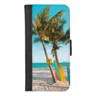 Coque Portefeuille Pour iPhone 8/7 Panneaux de surf sur la plage lancer oreiller