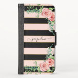 Rose Floral moderne BOHO Chic Striped Nom du scrip<br><div class="desc">Rose Floral moderne BOHO Chic Striped Script Name.  Beau aquarelle peinte à la main rose de l'art floral et feuillage sur un motif rayé noir et rose vif.    Art copyright Audrey Jeanne Roberts,  tous droits réservés.</div>