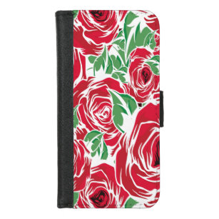 Coque Portefeuille Pour iPhone 8/7 Rose Pays rouge vert vintage floral