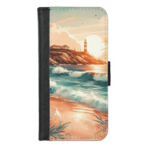 Sunset Lighthouse Ocean Beach Boho Floral