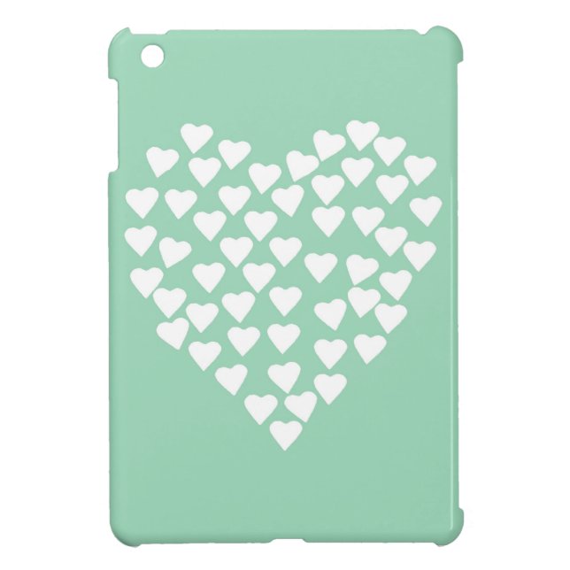 Coque Pour iPad Mini Blanc de coeur de coeurs sur la menthe (Dos)