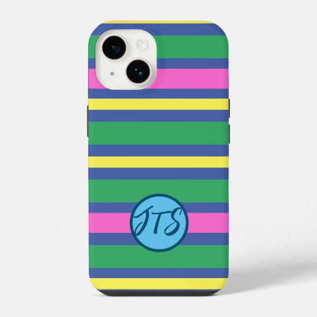Coque Pour iPhone 14 Bandes dynamiques avec coque iphone de monogramme  (Verso)