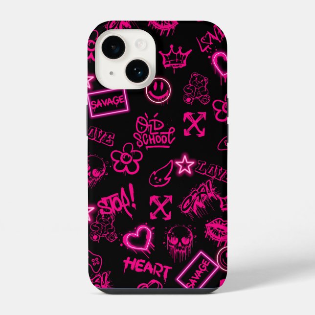 Coque Pour iPhone 14 Coque iphone de graffiti rose Neon (Verso)