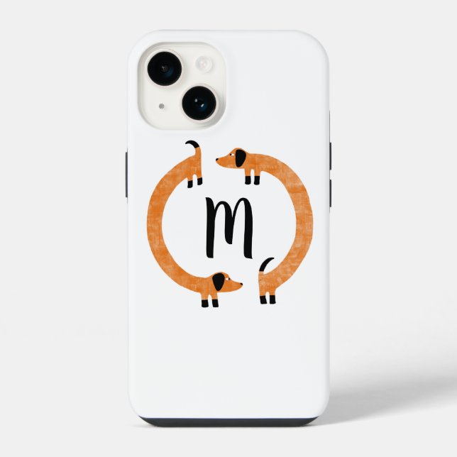 Coque Pour iPhone 14 Coque iphone de monogramme de chien de saucisse Da (Verso)