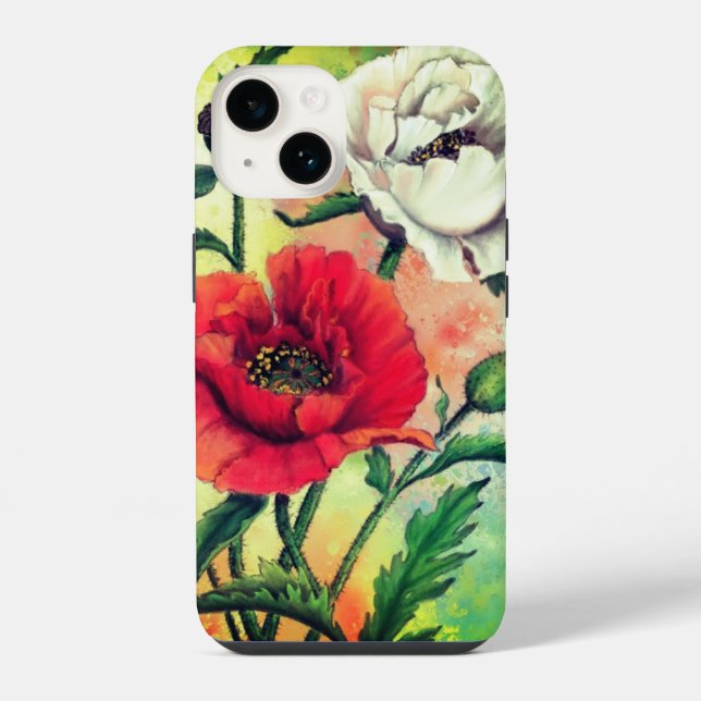 Coque Pour iPhone 14 Coque iphone Red White Poppies (Verso)