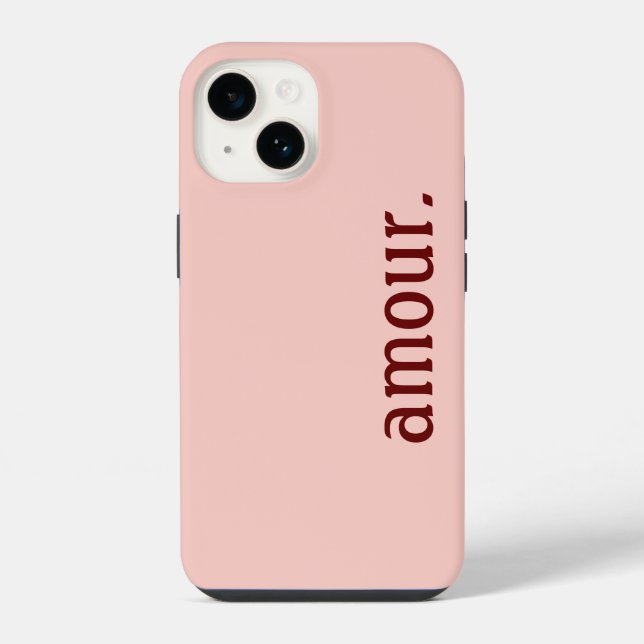 Coque Pour iPhone 14 coque iPhone rose "Amour." (Verso)