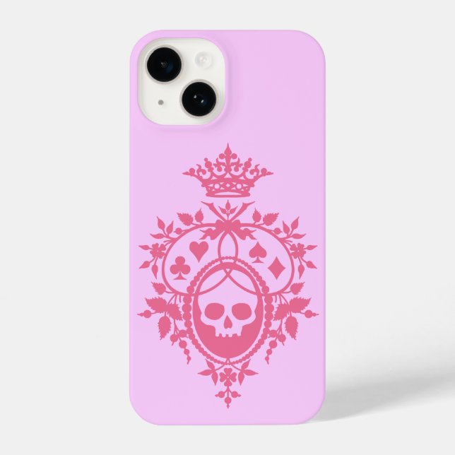 Coque Pour iPhone 14 Crête rose avec crâne et cardsuits iPhone 14 Coque (Verso)
