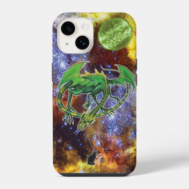 Coque Pour iPhone 14 Emerald Cosmic Dragon Coque-Mate coque iphone (Verso)