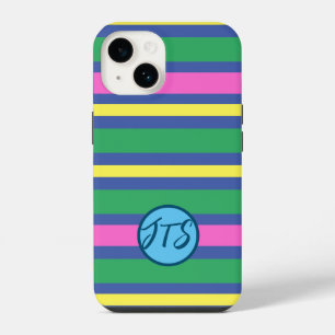 Coque Pour iPhone 14 Grilles colorées avec coque iphone Monogramme Cust