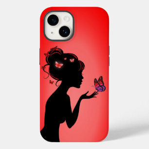 Coque Pour iPhone 14 La femme papillons rouges