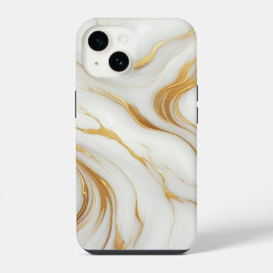 Coque Pour iPhone 14 Marbre blanc classique iPhone 14 Coque avec Gold V