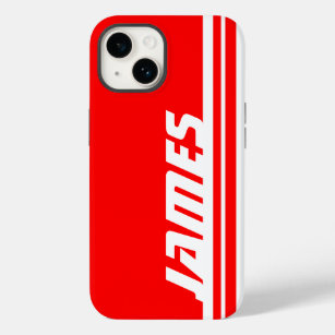 Coque Pour iPhone 14 Nom rouge & blanc strié sport