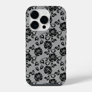 Coque Pour iPhone 14 Plus Faux Black Lace Rose coque iphone de pêche