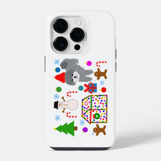 Coque Pour iPhone 14 Plus Poodle gris Noël #3 iPhone 14 Pro Coque (Verso)