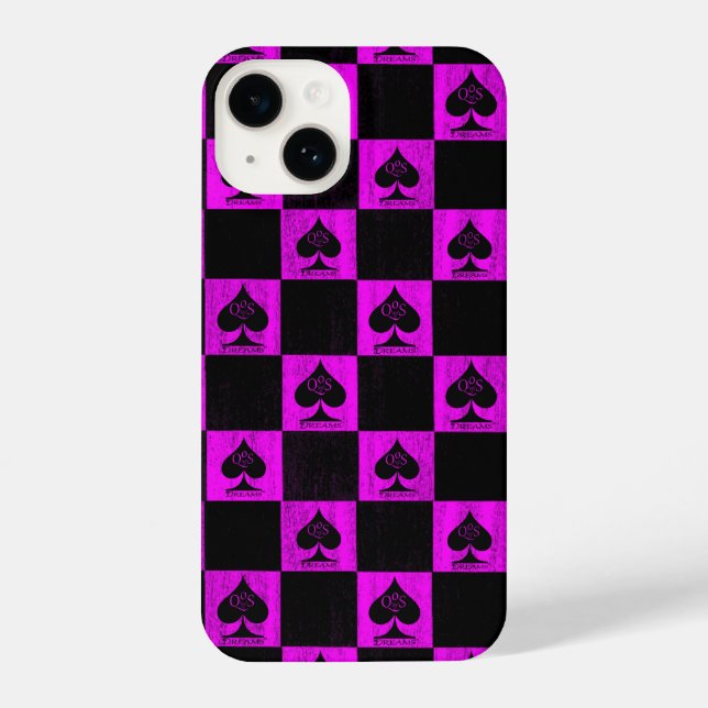 Coque Pour iPhone 14 Queen of Spades coque iphone Hot Pink Checkers QoS (Verso)