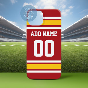 Coque Pour iPhone 15 Red Yellow Sports Team Football Jersey Nom Numéro