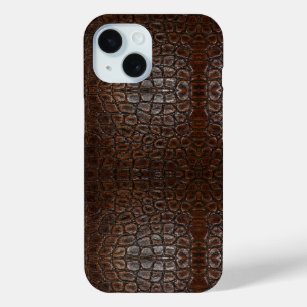 Coque Pour iPhone 15 vintage crocodile brun alligator cuir