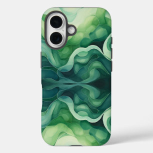 Coque Pour iPhone 16 Abstrait Green Waves Apple iPhone 16 Tough Coque